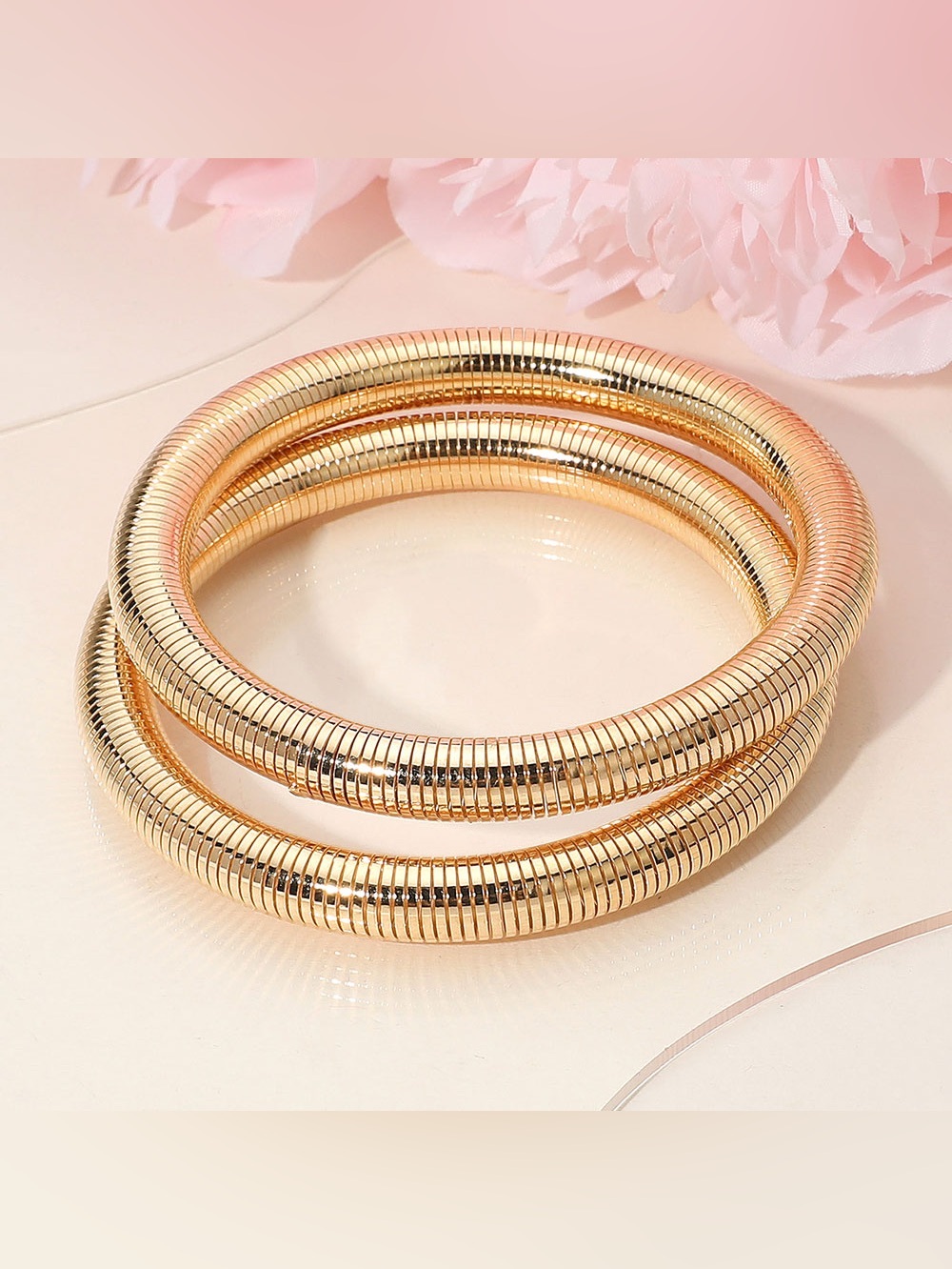 2PCS - Flexible Ribbed Metal Coil Multi Layered Bracelet